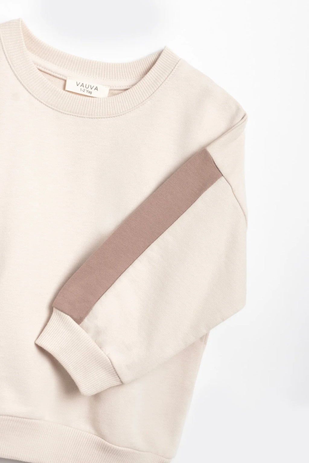 Kız Erkek Basic Şerit Detaylı Sweatshırt Takım Çocuk Takımı Bej